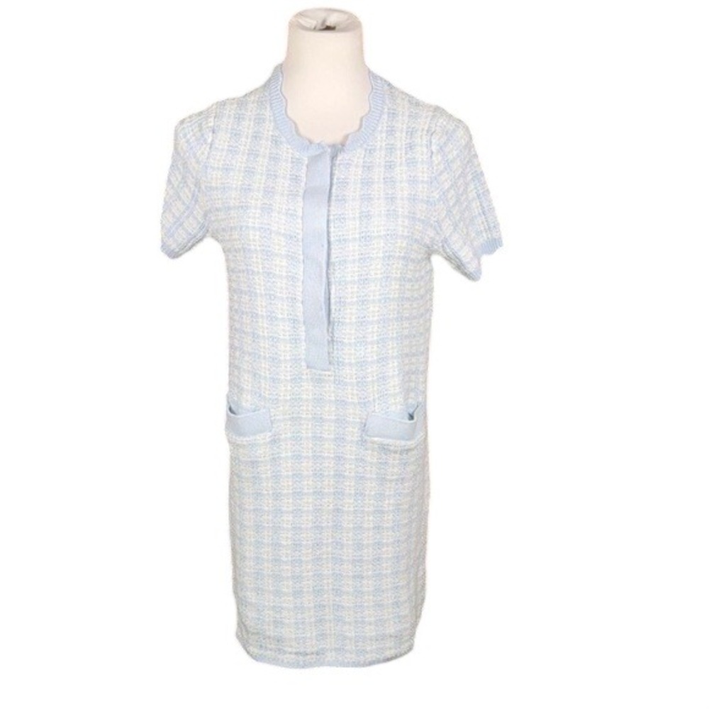 Free Assembly Dress Womens Small FAWSW00221TSP23 Light Blue Plaid Short Sleeve